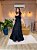 VESTIDO LONGO COM LAÇO NO OMBRO E E NA CINTURA SAIA COM BABADOS PRETO - Imagem 1