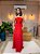 VESTIDO LONGO CHIFON COM BUSTO 3D FLORES DE SEDA E SAIA 3 MARIAS VERMELHO MD - Imagem 1