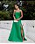VESTIDO LONGO ZIBELINE DE ALCINHA DRAPEADO NO PEITO COM FENDA  VERDE PETROLEO - Imagem 1