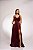 VESTIDO LONGO ZIBELINE DE ALCINHA DRAPEADO NO PEITO COM FENDA MARSALA - Imagem 1