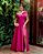 VESTIDO LONGO ZIBELINE UM OMBRO SÓ COM LAÇO DETALHE ABAIXO DO BUSTA COM FENDA  FUCSIA - Imagem 1