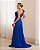 VESTIDO LONGO CHIFFON PLISSADO UM OMBRO SÓ COM FLOR AZUL ROYAL - Imagem 2