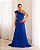 VESTIDO LONGO CHIFFON PLISSADO UM OMBRO SÓ COM FLOR AZUL ROYAL - Imagem 1