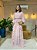 VESTIDO LONGO CHIFON COM MANGA LONGA DRAPEADO BUSTO E BABADO VERTICAL SAIA ROSE - Imagem 1