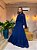 VESTIDO LONGO CHIFON COM CAPA REMOVIVEL E ALÇA FINA SAIA BABADO AZUL MARINHO - Imagem 3