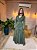 VESTIDO LONGO CHIFFON DECOTE V MANGA LONGA COM BABADOS VERDE OLIVA - Imagem 1