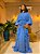 VESTIDO LONGO CHIFON COM MANGA LONGA DRAPEADO BUSTO E BABADO VERTICAL SAIA AZUL SERENITY - Imagem 1