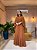 VESTIDO LONGO CHIFON COM CAPA REMOVIVEL E ALÇA FINA SAIA BABADO MARRON - Imagem 2