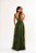 VESTIDO LONGO MICROTULE ESTILO CORPETE SAIA EM CASCATAS  VERDE OLIVA - Imagem 3