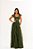 VESTIDO LONGO MICROTULE ESTILO CORPETE SAIA EM CASCATAS  VERDE OLIVA - Imagem 2