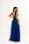 VESTIDO LONGO MICROTULE ESTILO CORPETE SAIA EM CASCATAS  AZUL MARINHO - Imagem 4