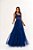 VESTIDO LONGO MICROTULE ESTILO CORPETE SAIA EM CASCATAS  AZUL MARINHO - Imagem 1