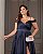 VESTIDO LONGO ZIBELINE ALCINHA  DETALHE ABAIXO DO BUSTA DRAPEADO COM FENDA  AZUL MARINHO - Imagem 2