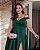 VESTIDO LONGO ZIBELINE ALCINHA  DETALHE ABAIXO DO BUSTA DRAPEADO COM FENDA  VERDE ESMERALDA - Imagem 1