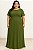 VESTIDO LONGO CREPE DE SEDA DECOTE REDONDO COM CAPA SAIA PLISSADA VERDE OLIVA - Imagem 1