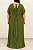 VESTIDO LONGO CREPE DE SEDA DECOTE REDONDO COM CAPA SAIA PLISSADA VERDE OLIVA - Imagem 2