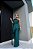 VESTIDO LONGO ACETINADO ESTILO CORPETE BUSTO ESTRUTURADO GOLA BORDADA  VERDE PETROLEO  ST - Imagem 1