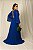 VESTIDO LONGO CREPE DE SEDA MANGA MORCEGO PLISSADA COSTAS VAZADA AZUL ROYAL AXEL - Imagem 2