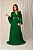 VESTIDO LONGO CREPE DE SEDA MANGA MORCEGO PLISSADA COSTAS VAZADA VERDE ESMERALDA   AXEL - Imagem 1
