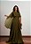 VESTIDO LONGO PLISSADO COM MANGA CAPA VERDE OLIVA - Imagem 1