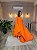 VESTIDO LONGO CHIFFON DE UM OMBRO SÓ MANGA CAPA COM BOTÃO LARANJA - Imagem 1