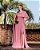 VESTIDO LONGO CHIFON OMBRO SO VERSALIS COM FLOR PHIZE ROSE - Imagem 1
