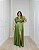 VESTIDO LONGO SEDA MANGA CURTA COM BABADOS VERDE OLIVA - Imagem 1