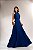 VESTIDO LONGO PLISSADO GOLA ALTA AZUL MARINHO - Imagem 1
