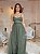 VESTIDO LONGO MICROTULE ESTILO CORPET DETALHE TRANCINHA CINTURA VERDE OLIVA - Imagem 1