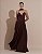 VESTIDO LONGO CHIFFON DE ALCINHA DECOTE TRES BABADOS SAIA PLISSADA MARROM - Imagem 1