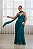 VESTIDO LONGO CHIFFON DE ALCINHA DECOTE TRES BABADOS SAIA PLISSADA VERDE ESMERALDA - Imagem 1