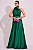 VESTIDO LONGO SEDA DECOTE V FRENTE UNICA VERDE ESMERALDA - Imagem 1
