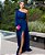 VESTIDO LONGO CHIFFON OMBRO SÓ MANGA LONGA COM CINTO FENDA VERTICAL AZUL ROYAL - Imagem 1