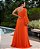 VESTIDO LONGO CHIFFON OMBRO SÓ MANGA LONGA COM CINTO FENDA VERTICAL LARANJA - Imagem 2