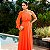 VESTIDO LONGO CHIFFON OMBRO SÓ MANGA LONGA COM CINTO FENDA VERTICAL LARANJA - Imagem 1
