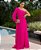 VESTIDO LONGO CHIFFON OMBRO SÓ MANGA LONGA COM CINTO FENDA VERTICAL PINK - Imagem 1