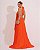 VESTIDO LONGO CHIFFON FRENTE ÚNICA PLISSADO SOBREPOSTO LARANJA - Imagem 2