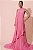 VESTIDO LONGO CHIFFON FRENTE ÚNICA PLISSADO SOBREPOSTO ROSA CHICLETE - Imagem 1