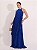 VESTIDO LONGO CHIFFON FRENTE ÚNICA PLISSADO SOBREPOSTO AZUL ROYAL - Imagem 1