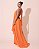 VESTIDO LONGO CHIFFON FRENTE ÚNICA PLISSADO SOBREPOSTO LARANJA - Imagem 2