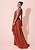 VESTIDO LONGO CHIFFON FRENTE ÚNICA PLISSADO SOBREPOSTO TERRACOTA - Imagem 2