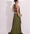 VESTIDO LONGO CHIFFON FRENTE ÚNICA PLISSADO SOBREPOSTO VERDE OLIVA - Imagem 2