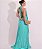 VESTIDO LONGO CHIFFON FRENTE ÚNICA PLISSADO SOBREPOSTO VERDE TIFFANY - Imagem 2