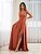 VESTIDO LONGO CHIFFON DE ALCINHA ACINTURADO TERRACOTA - Imagem 1