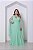VESTIDO LONGO MICROTULE MANGA CAPA DECOTE TRANSPASSADO ACINTURADO VERDE MENTA - Imagem 1