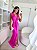 VESTIDO LONGO TRIBAL  DECOTE BAIXO   FAIXA E FENDA FRONTAL FUCSIA - Imagem 1