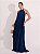 VESTIDO LONGO CHIFFON FRENTE ÚNICA PLISSADO SOBREPOSTO AZUL MARINHO - Imagem 1