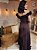 VESTIDO LONGO CREPE SEDA OMBRO A OMBRO EM DETALHE BABADO MARROM - Imagem 2