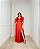 VESTIDO LONGO SEDA MANGA CURTA COM BABADOS VERMELHO - Imagem 1