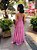 VESTIDO LONGO CREPE DE SEDA ESTILO CORPET ALCINHA SAIA CAMADAS ROSA CLARO - Imagem 3